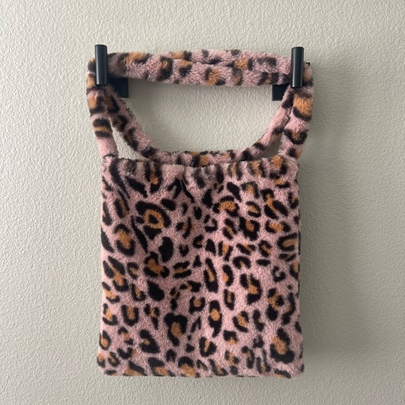 Y2K Pink Leopard Print Furry Mini Tote Bag - Picture 1 of 9